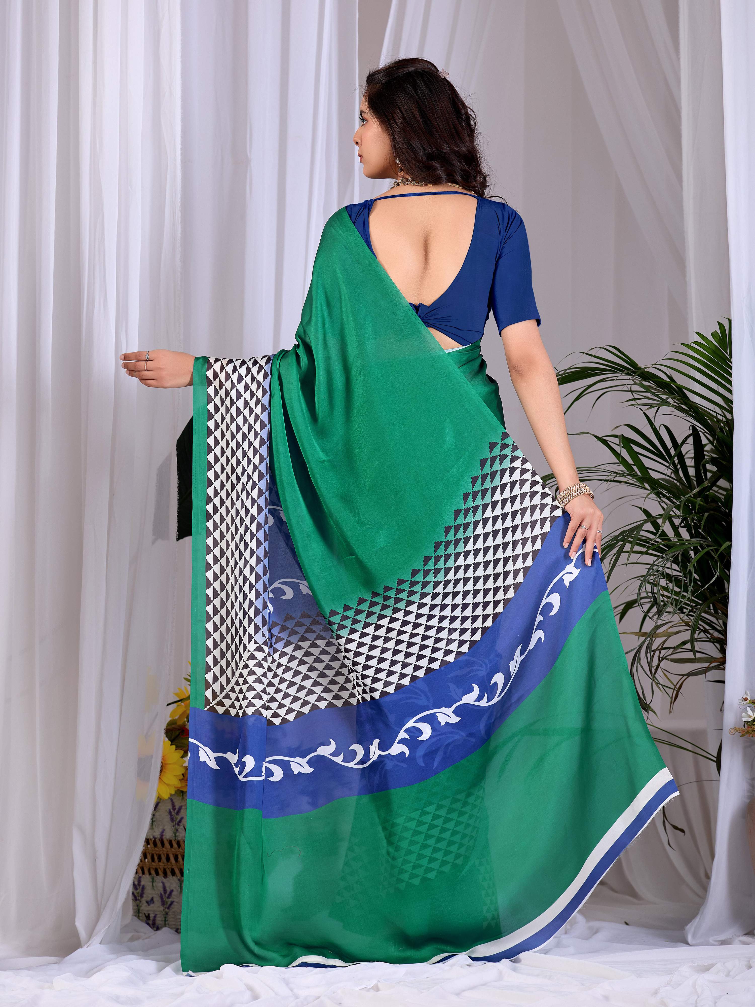 Aastha Fashion Green Soft Satin Georgette Printed Saree | Grocsy