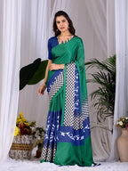 Aastha Fashion Green Soft Satin Georgette Printed Saree | Grocsy