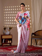 Aastha Fashion Peach Soft Satin Georgette Printed Saree | Grocsy