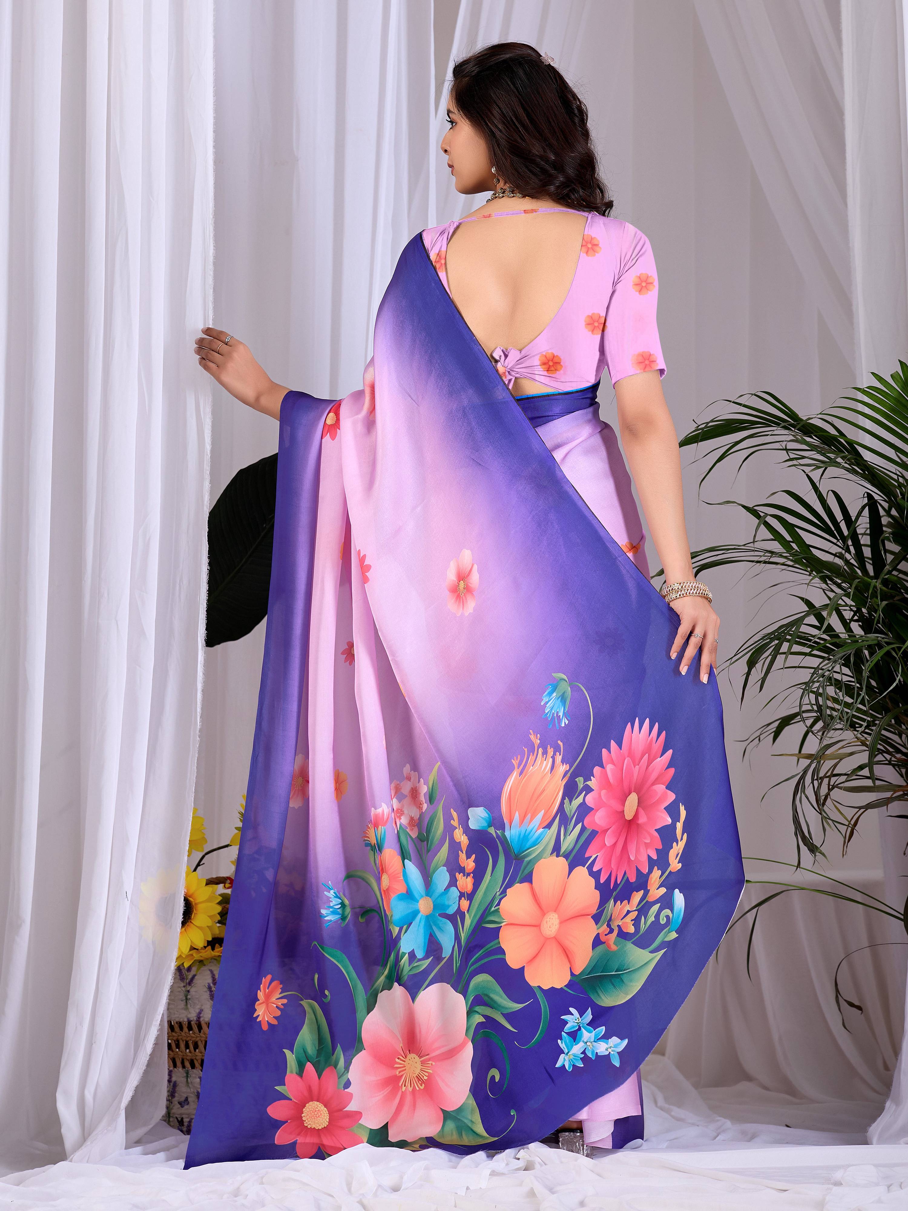 Aastha Fashion Pink Soft Satin Georgette Printed Saree | Grocsy