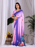 Aastha Fashion Pink Soft Satin Georgette Printed Saree | Grocsy