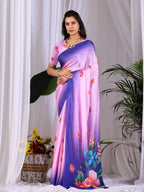 Aastha Fashion Pink Soft Satin Georgette Printed Saree | Grocsy