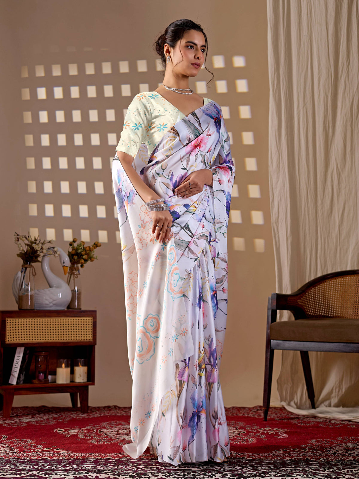 Aastha Fashion Multi Soft Satin Georgette Printed Saree | Grocsy