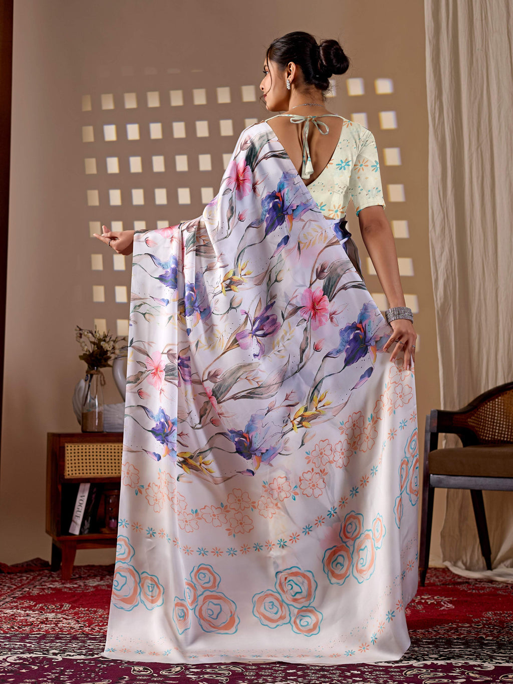 Aastha Fashion Multi Soft Satin Georgette Printed Saree | Grocsy