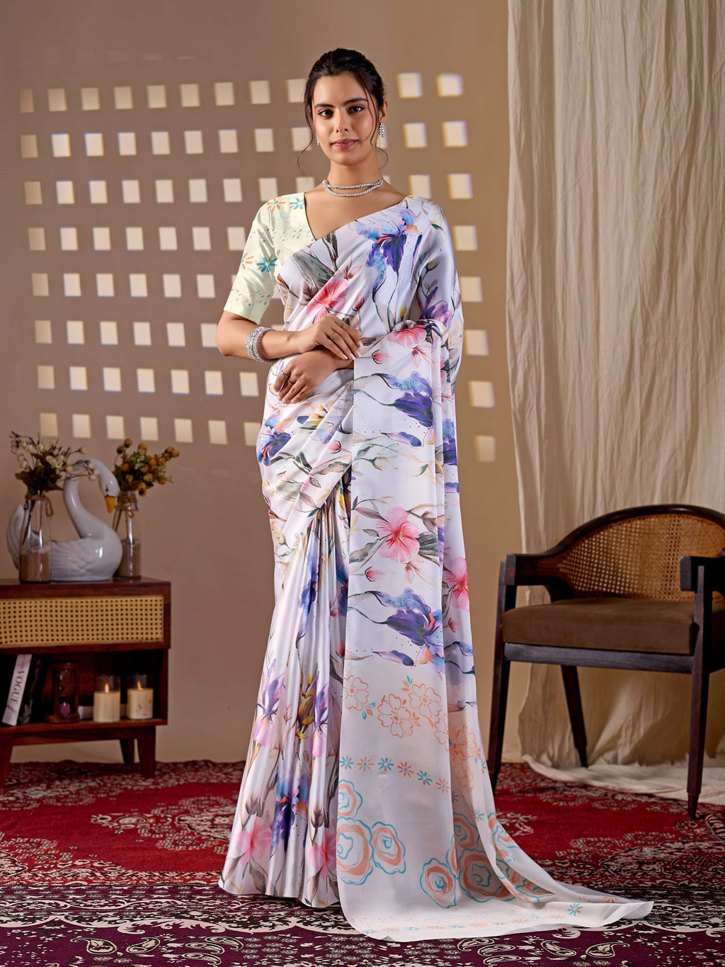 Aastha Fashion Multi Soft Satin Georgette Printed Saree | Grocsy