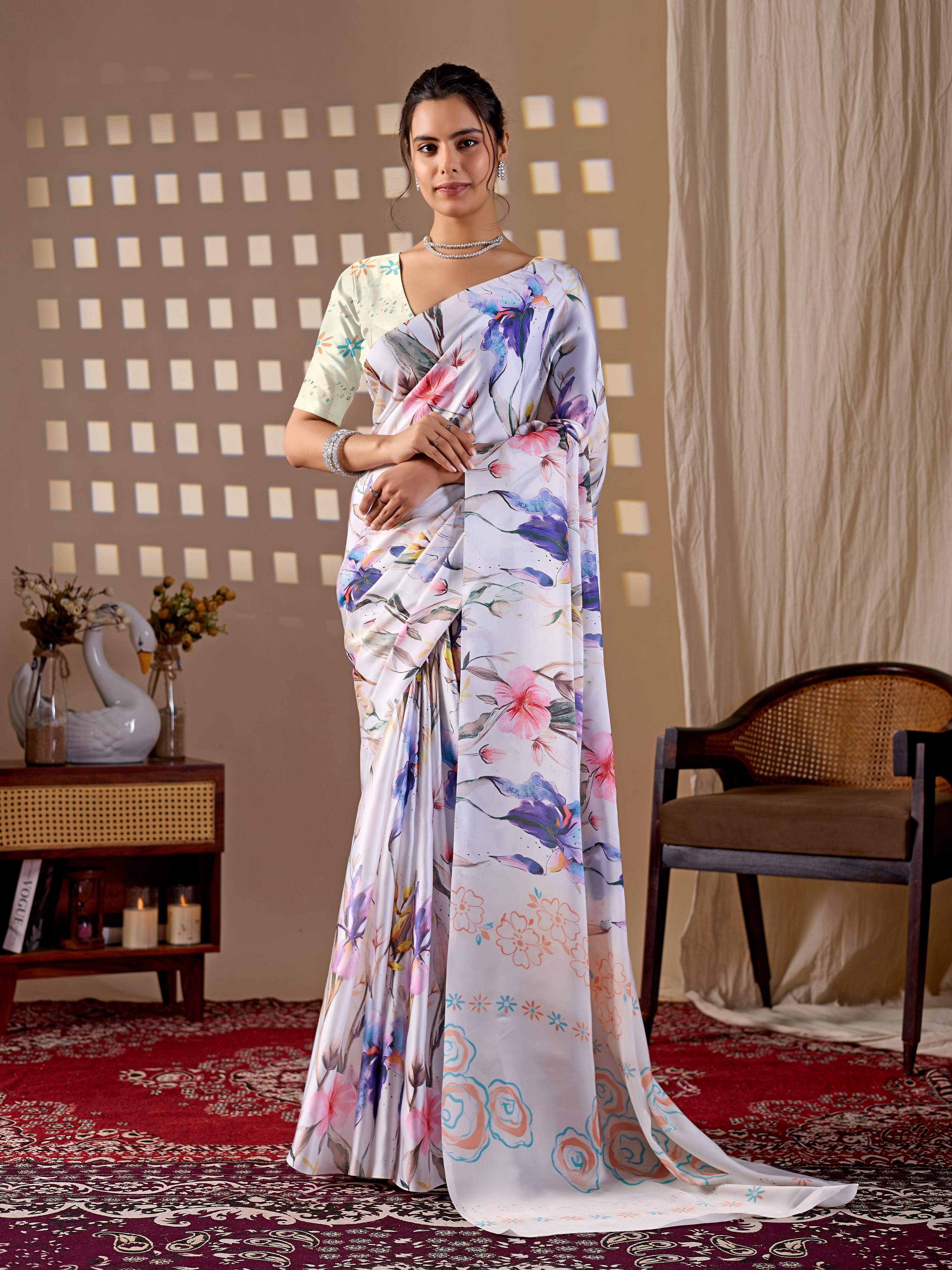 Aastha Fashion Multi Soft Satin Georgette Printed Saree | Grocsy