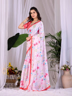 Aastha Fashion Pink Soft Satin Georgette Printed Saree | Grocsy