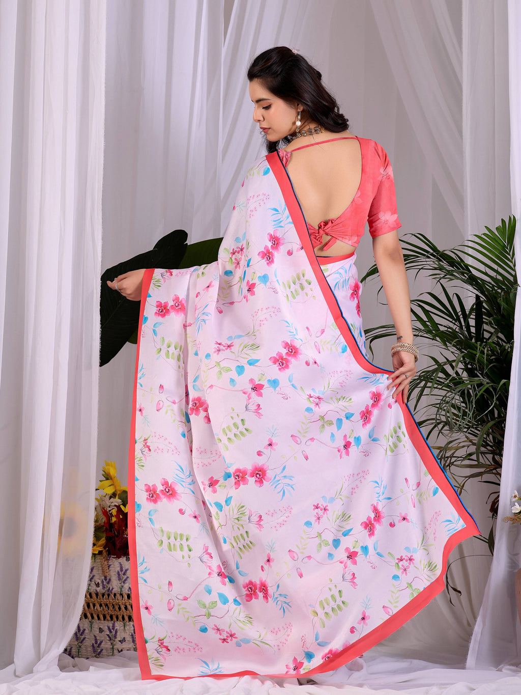 Aastha Fashion Pink Soft Satin Georgette Printed Saree | Grocsy