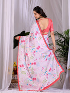 Aastha Fashion Pink Soft Satin Georgette Printed Saree | Grocsy