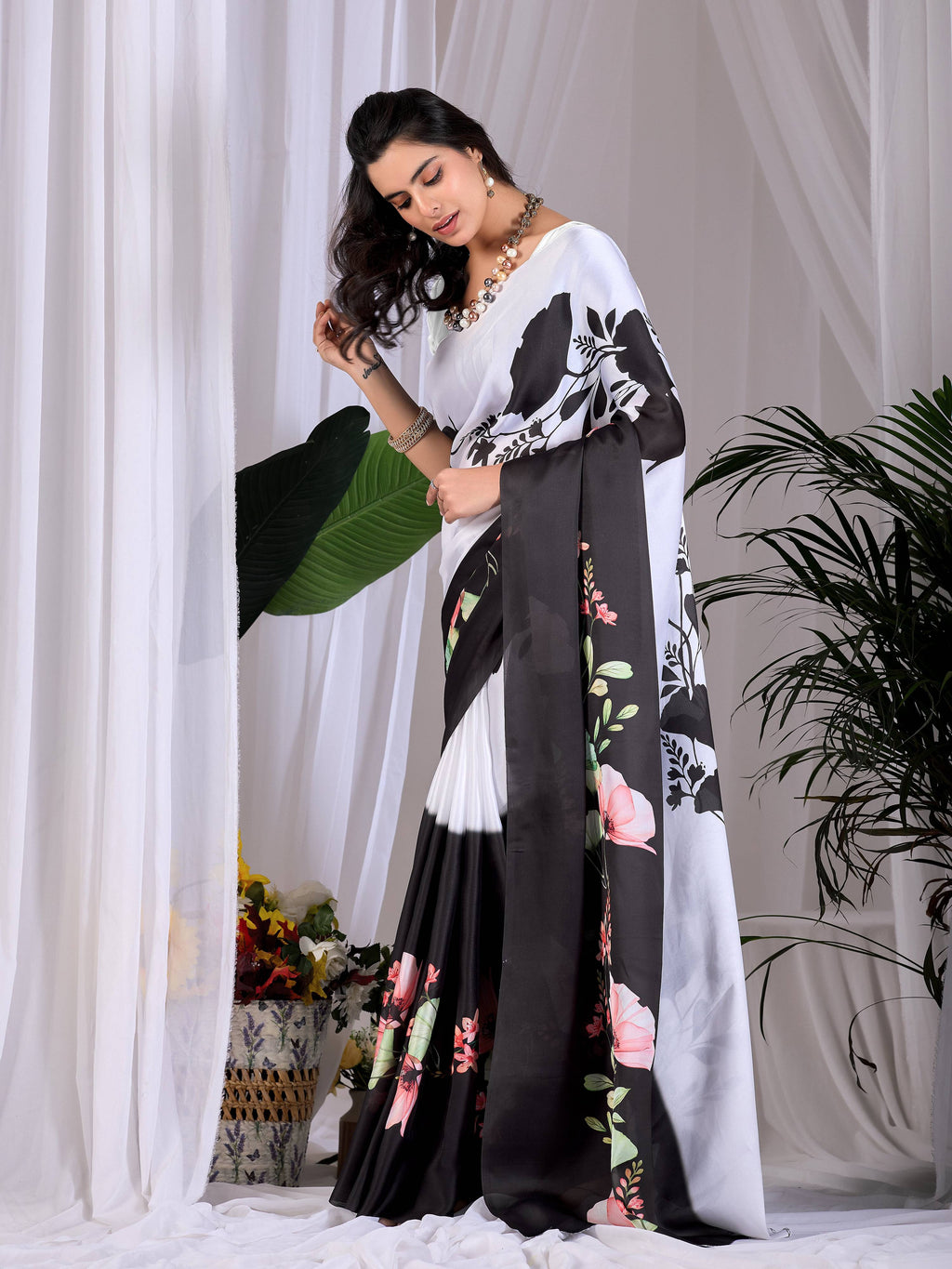 Aastha Fashion Multi Soft Satin Georgette Printed Saree | Grocsy