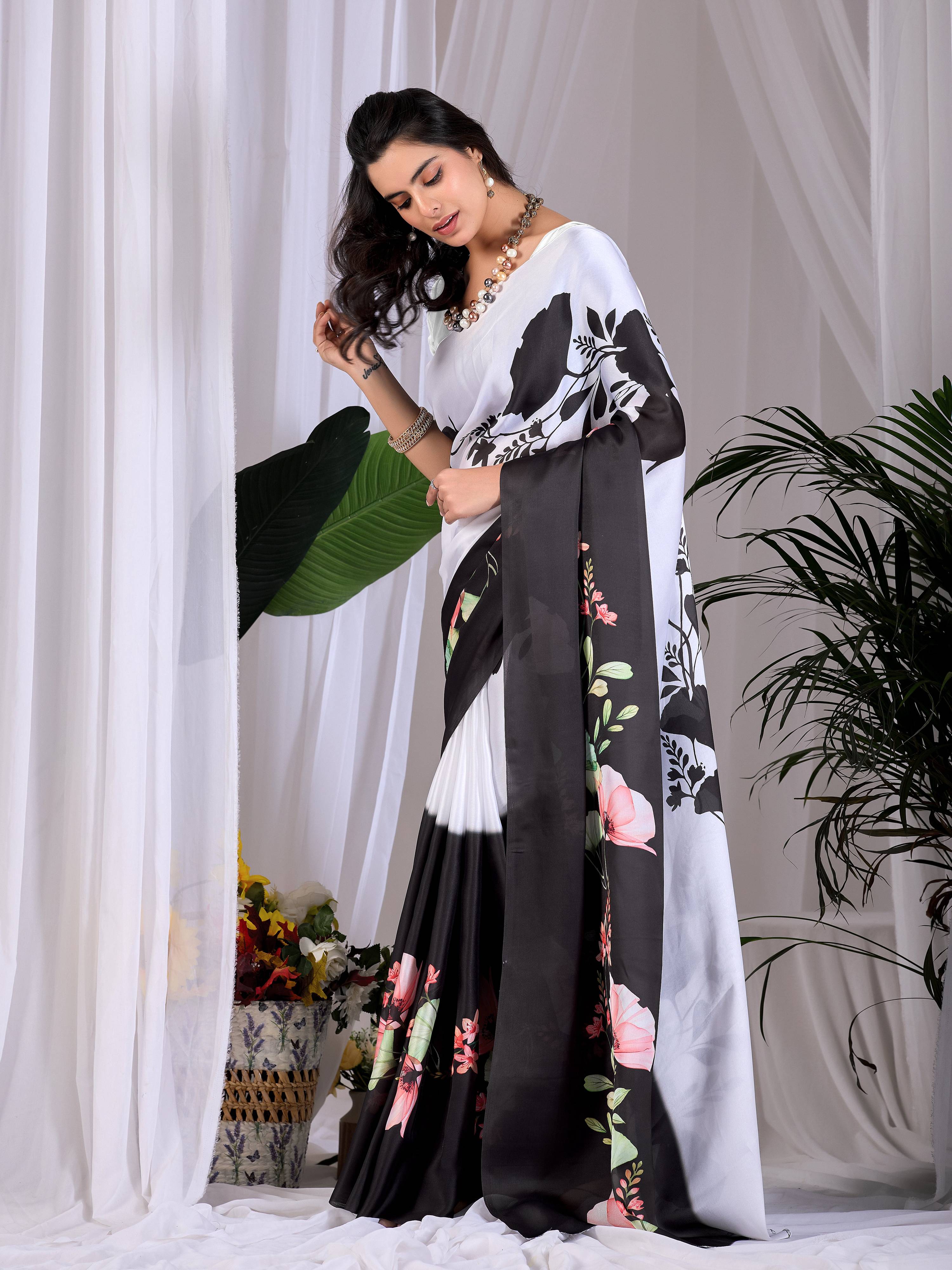 Aastha Fashion Multi Soft Satin Georgette Printed Saree | Grocsy