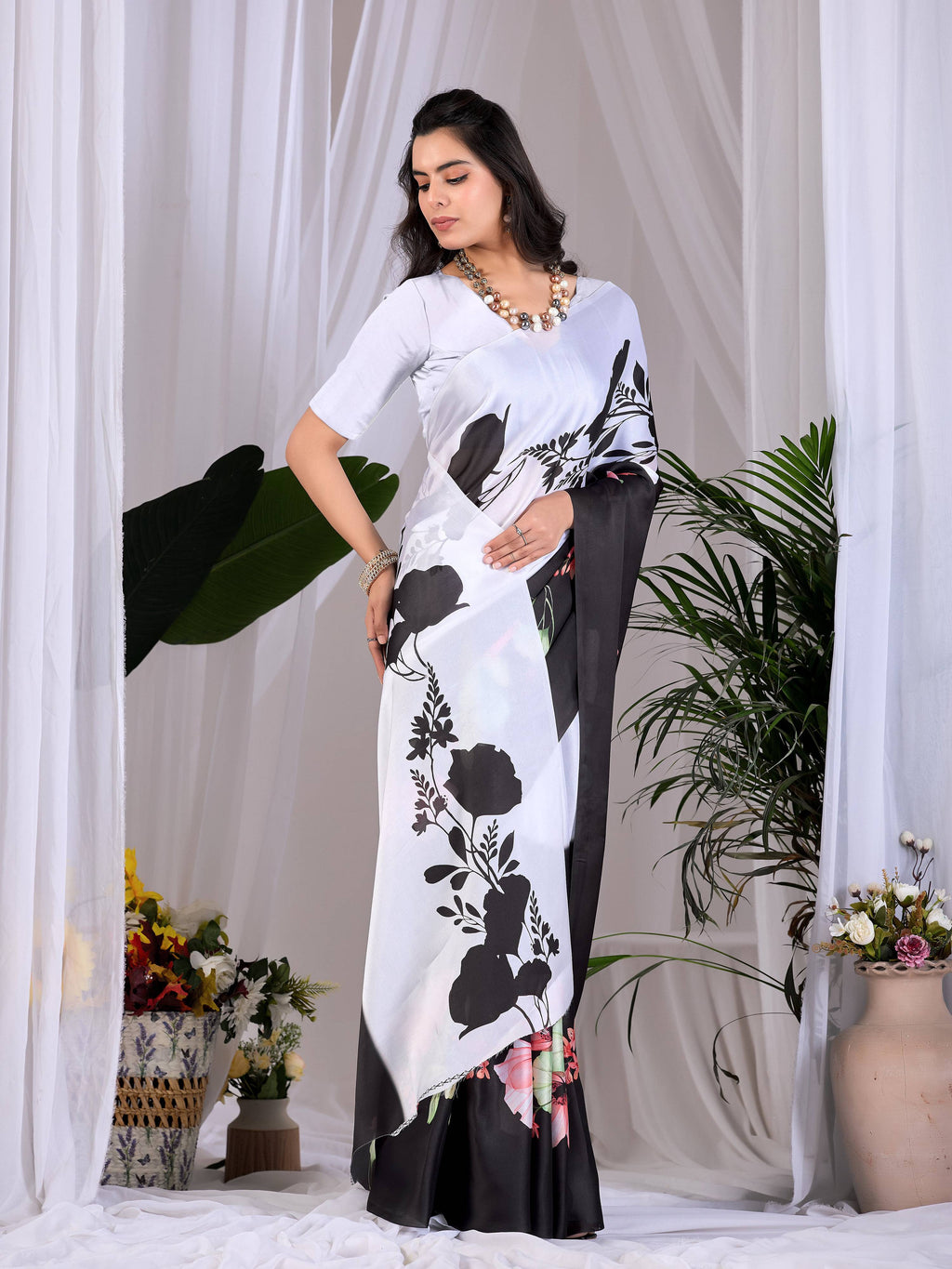 Aastha Fashion Multi Soft Satin Georgette Printed Saree | Grocsy