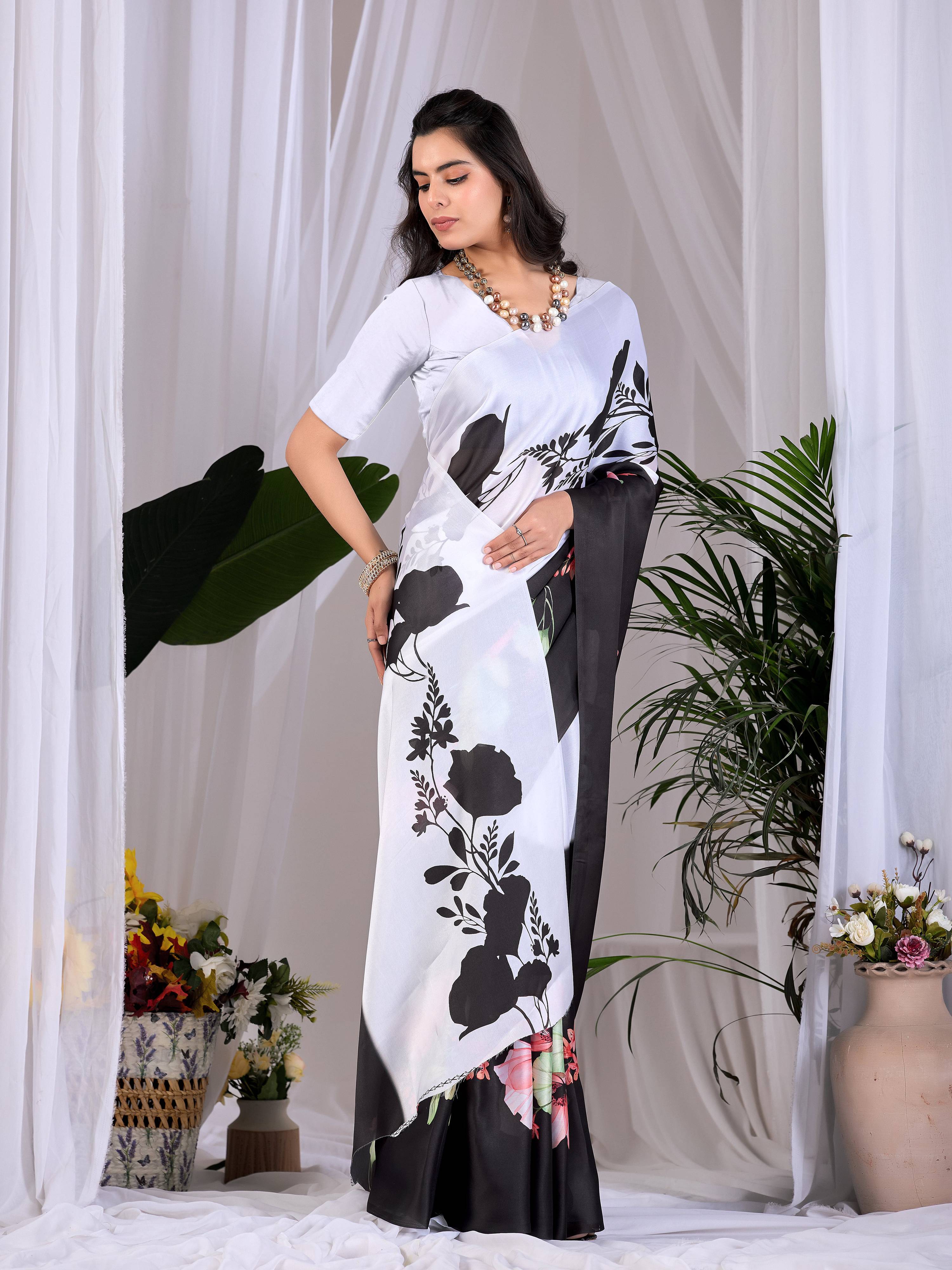 Aastha Fashion Multi Soft Satin Georgette Printed Saree | Grocsy