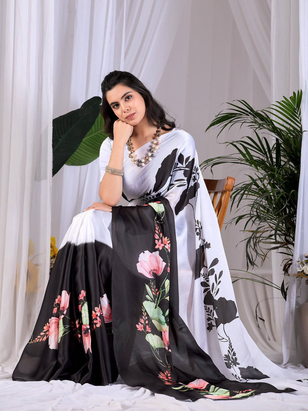 Aastha Fashion Multi Soft Satin Georgette Printed Saree | Grocsy