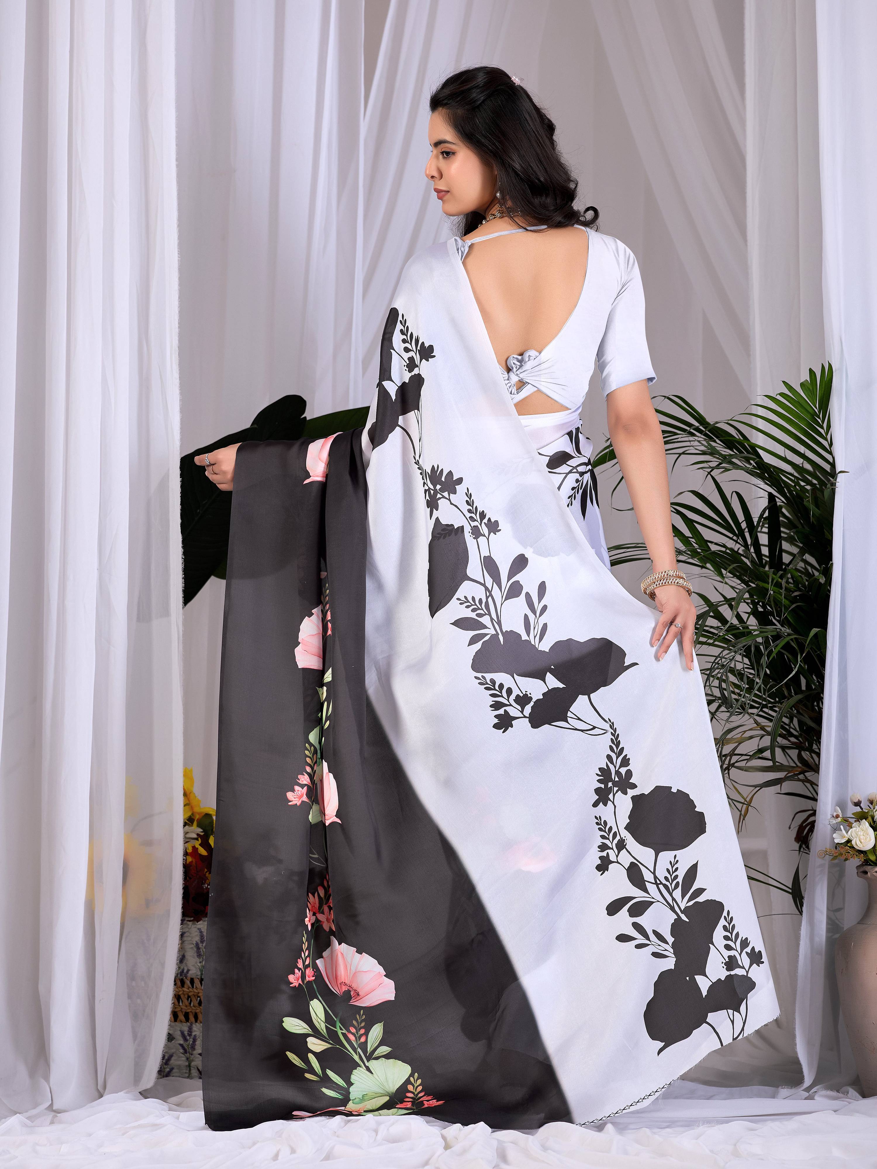 Aastha Fashion Multi Soft Satin Georgette Printed Saree | Grocsy