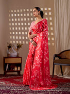 Aastha Fashion Red Soft Satin Georgette Printed Saree | Grocsy