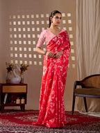 Aastha Fashion Red Soft Satin Georgette Printed Saree | Grocsy