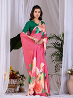 Aastha Fashion Pink Soft Satin Georgette Printed Saree | Grocsy