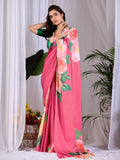 Aastha Fashion Pink Soft Satin Georgette Printed Saree | Grocsy