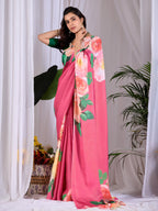 Aastha Fashion Pink Soft Satin Georgette Printed Saree | Grocsy