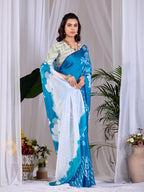 Aastha Fashion Teal Blue Soft Satin Georgette Printed Saree | Grocsy