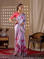 Aastha Fashion Lavender Soft Satin Georgette Printed Saree | Grocsy