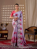 Aastha Fashion Lavender Soft Satin Georgette Printed Saree | Grocsy