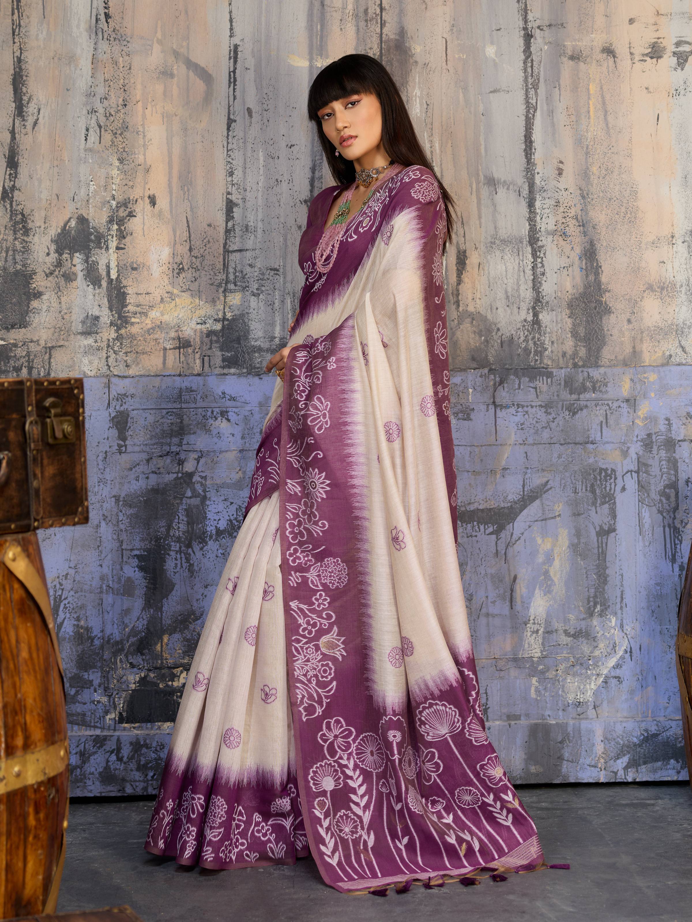 Aastha Fashion Purple Munga Cotton Printed Saree | Grocsy