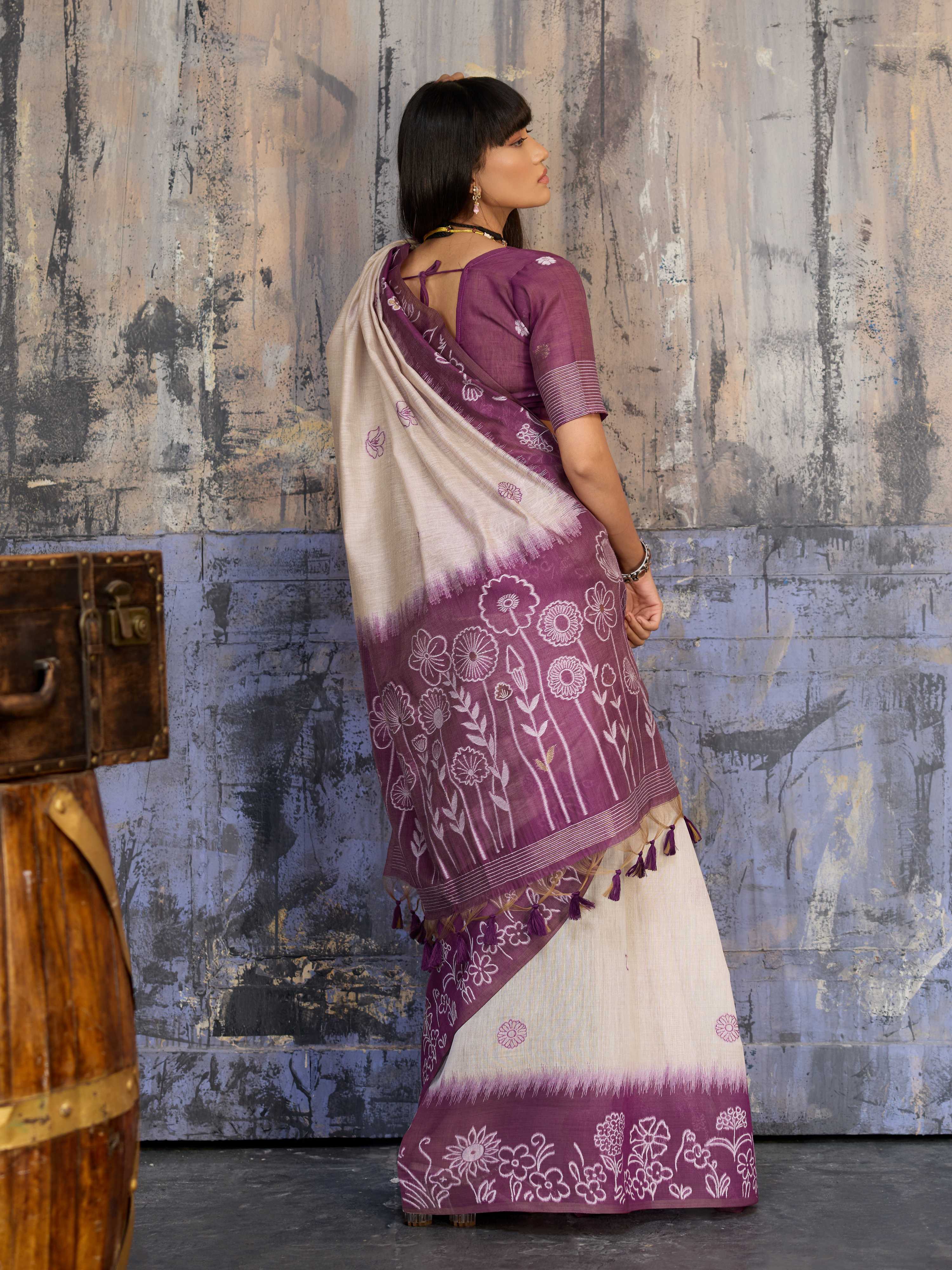 Aastha Fashion Purple Munga Cotton Printed Saree | Grocsy