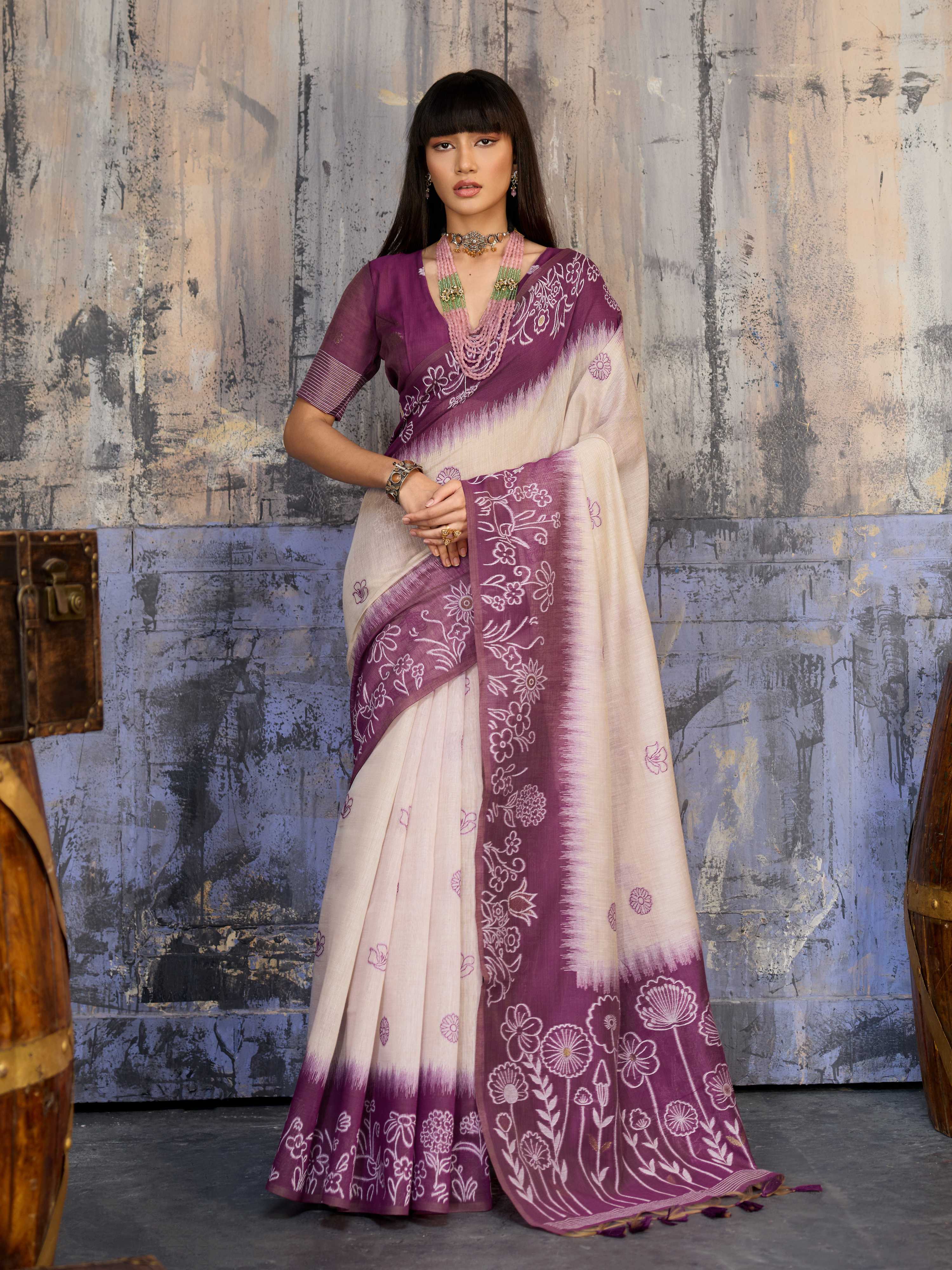 Aastha Fashion Purple Munga Cotton Printed Saree | Grocsy