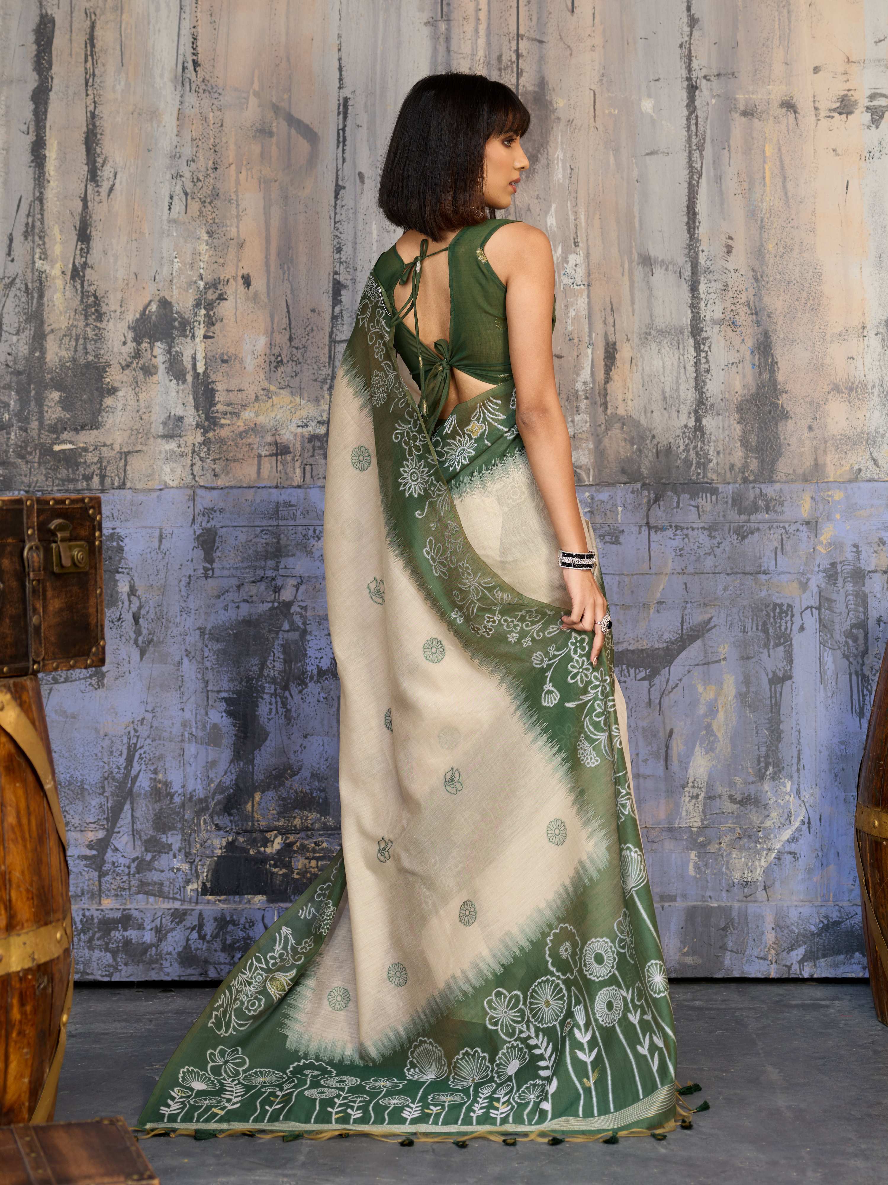Aastha Fashion Green Munga Cotton Printed Saree | Grocsy
