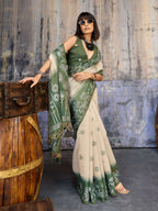 Aastha Fashion Green Munga Cotton Printed Saree | Grocsy