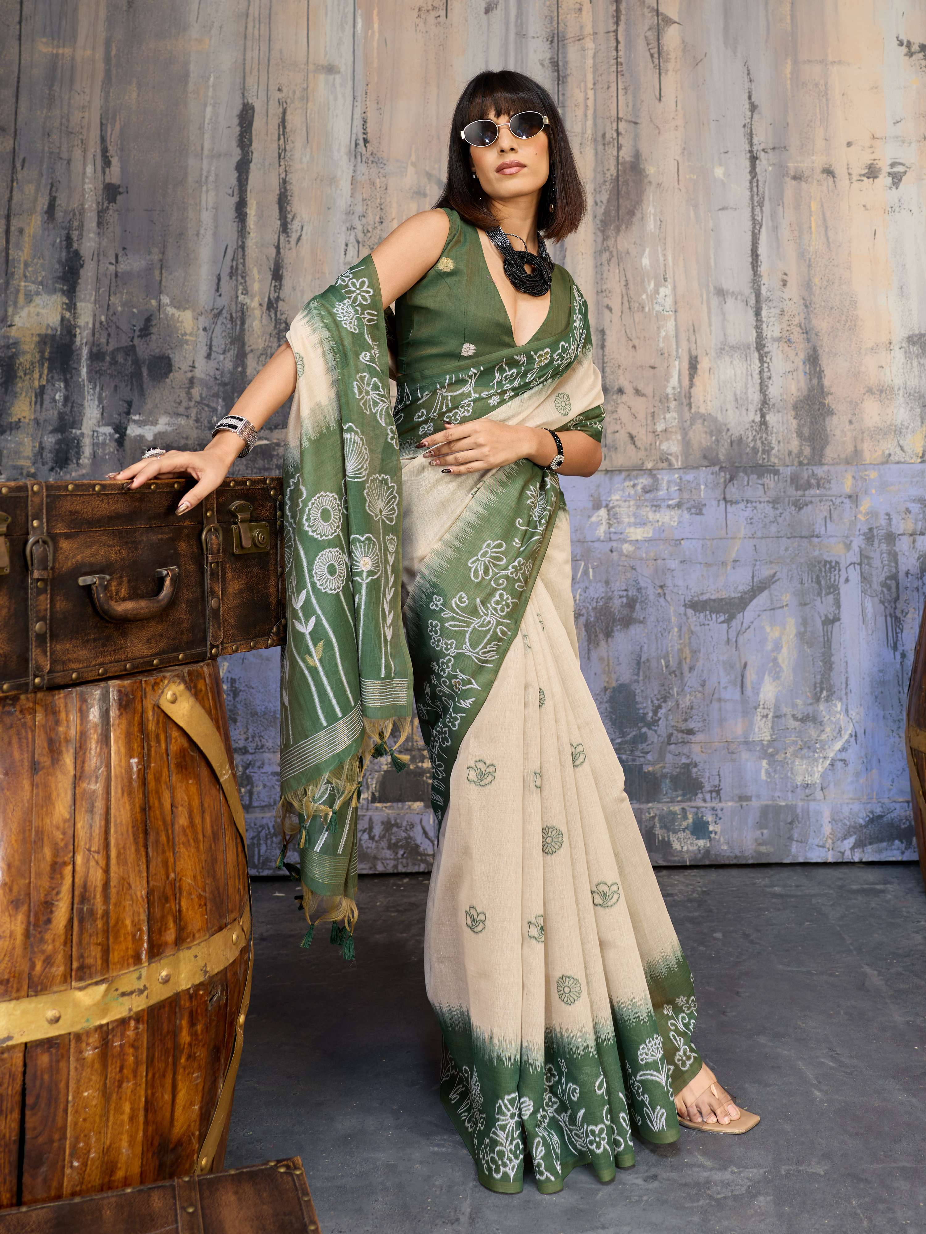 Aastha Fashion Green Munga Cotton Printed Saree | Grocsy