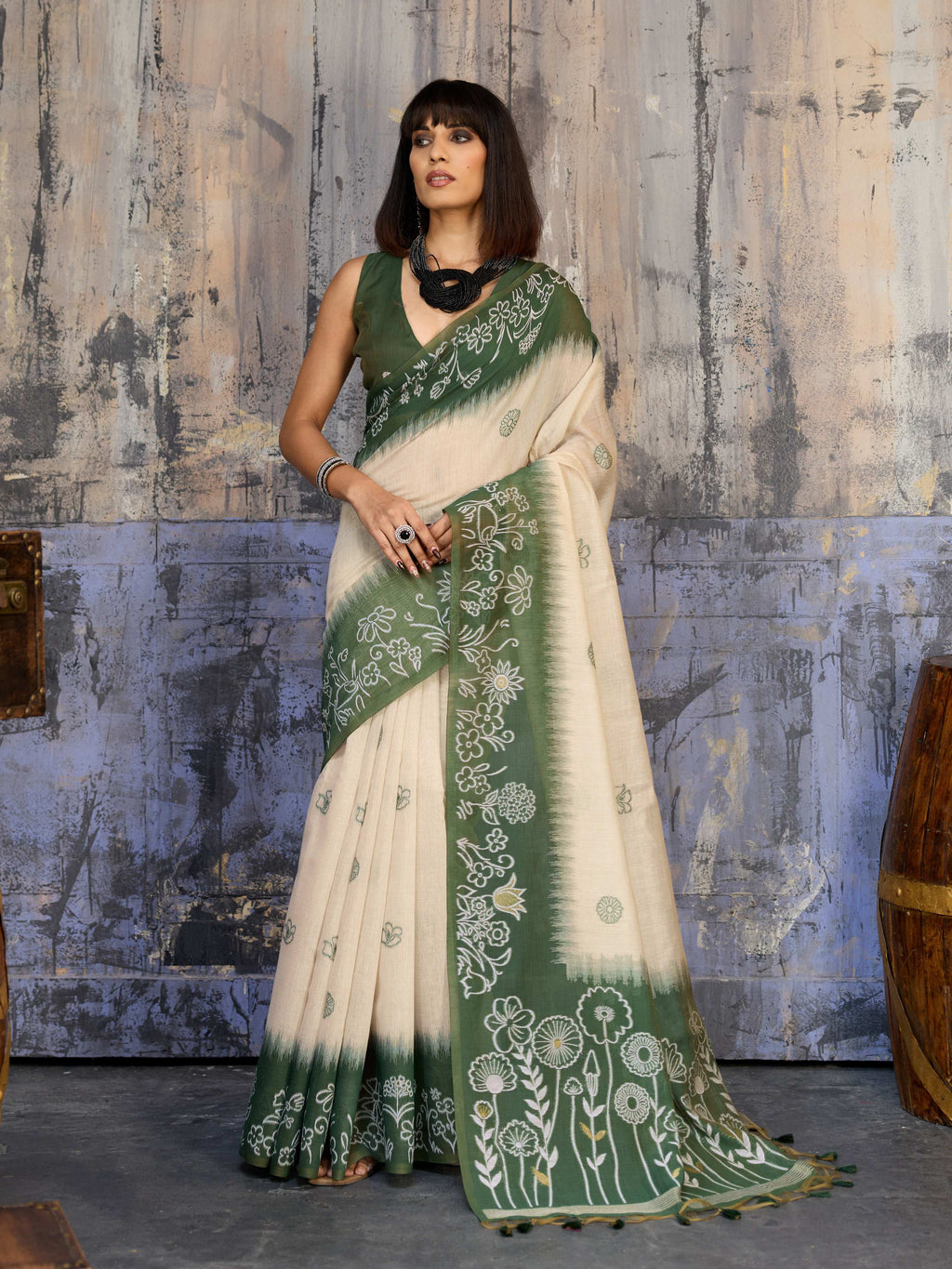 Aastha Fashion Green Munga Cotton Printed Saree | Grocsy