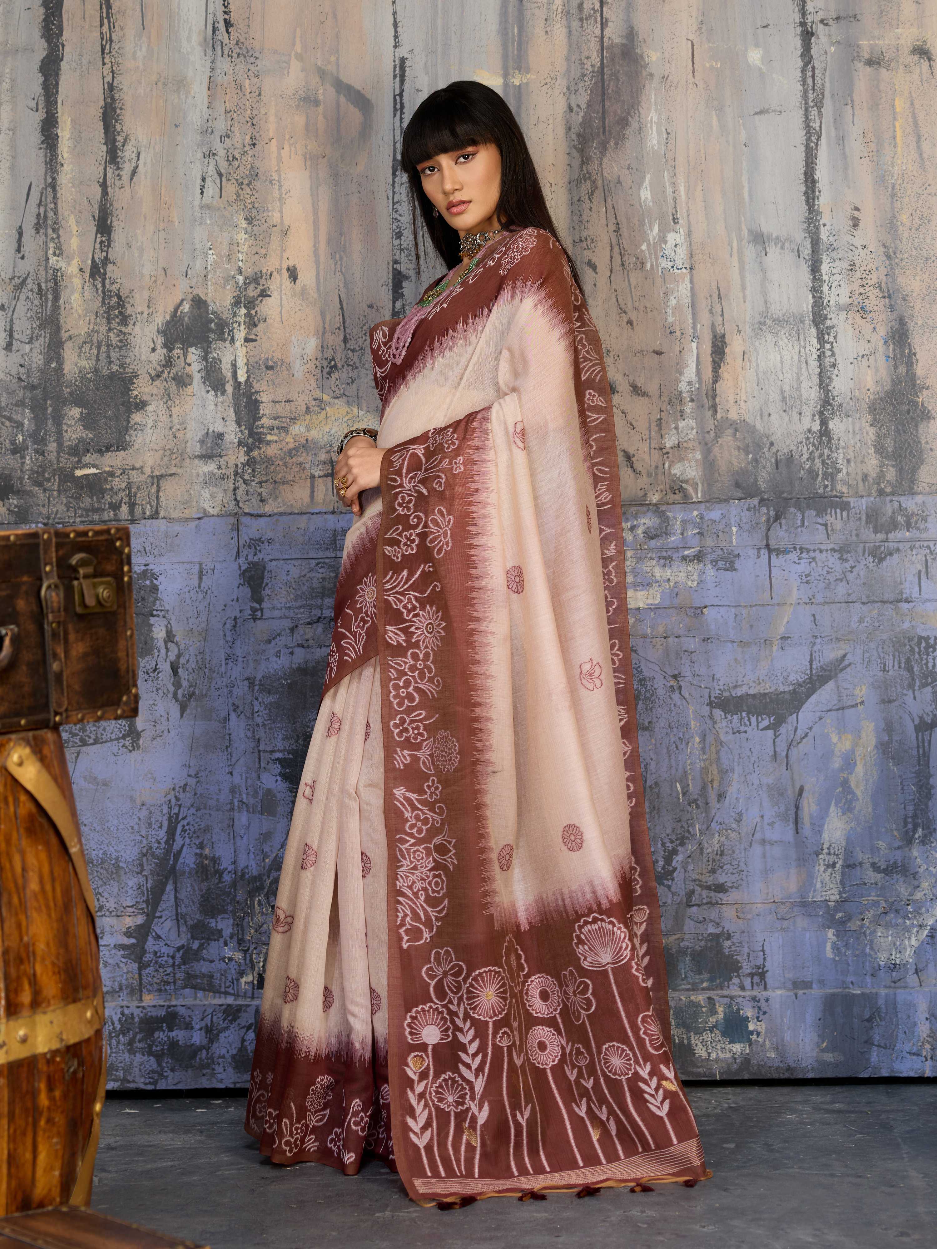 Aastha Fashion Brown Munga Cotton Printed Saree | Grocsy