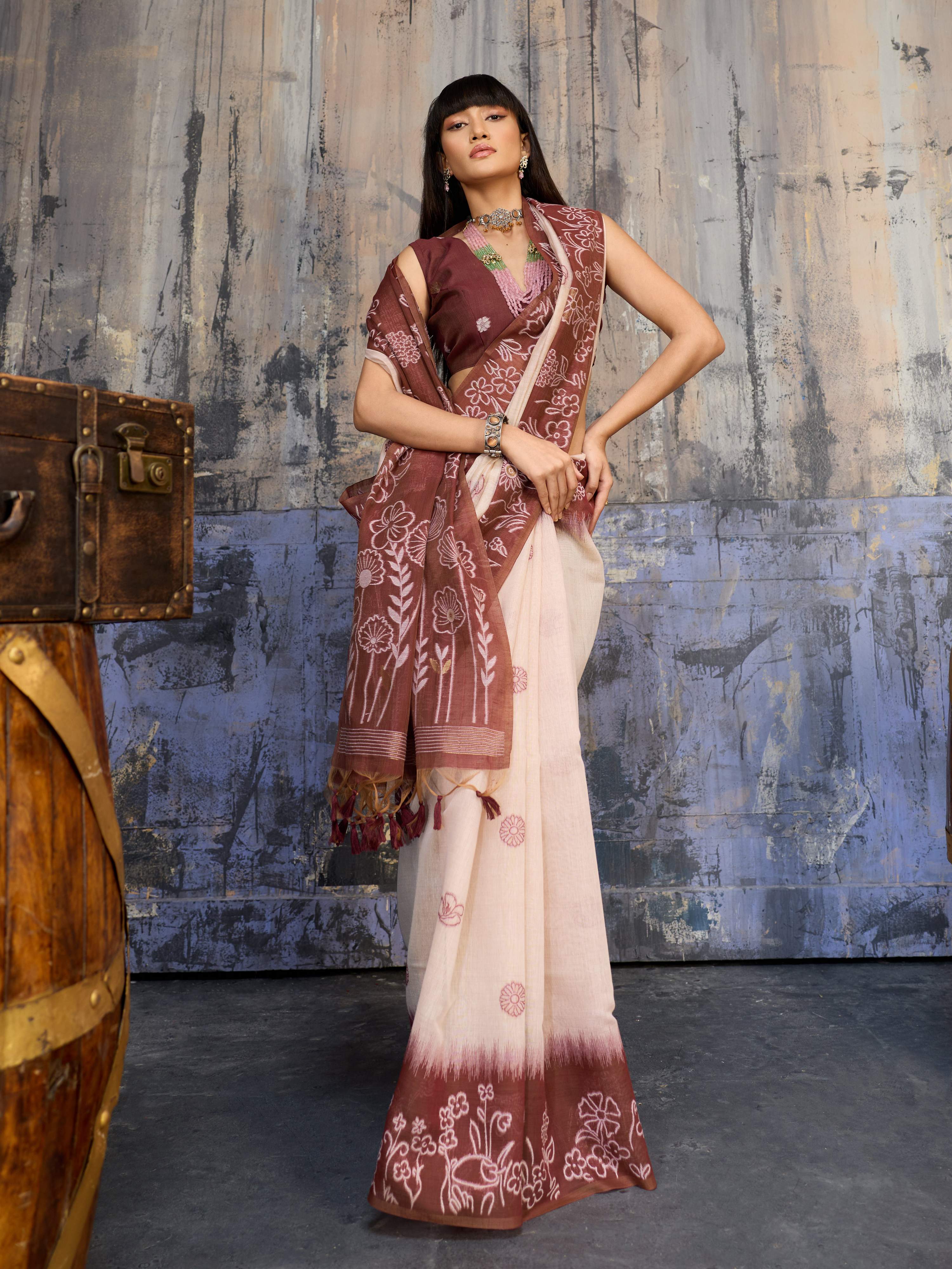 Aastha Fashion Brown Munga Cotton Printed Saree | Grocsy