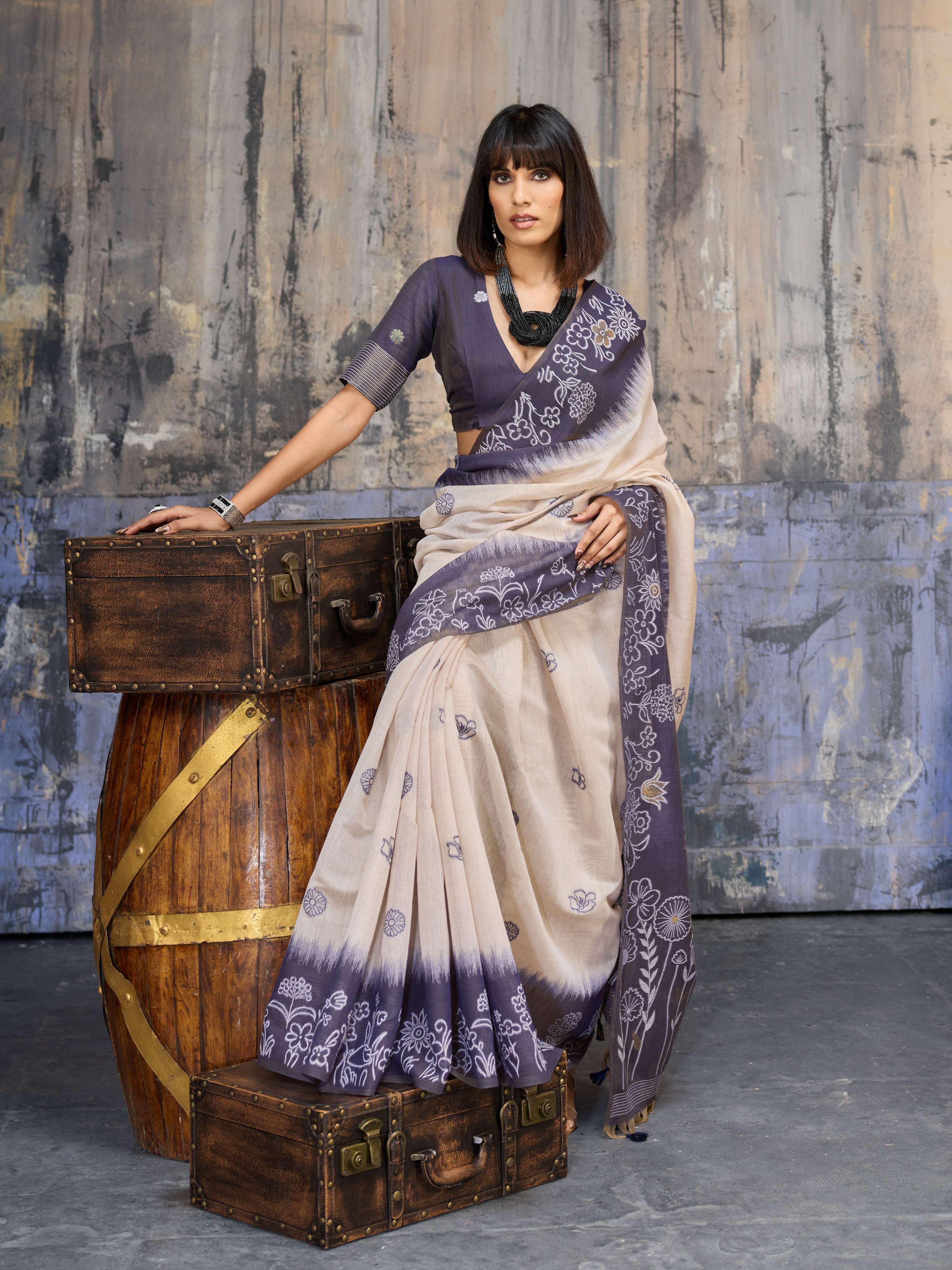 Aastha Fashion Lavender Munga Cotton Printed Saree | Grocsy
