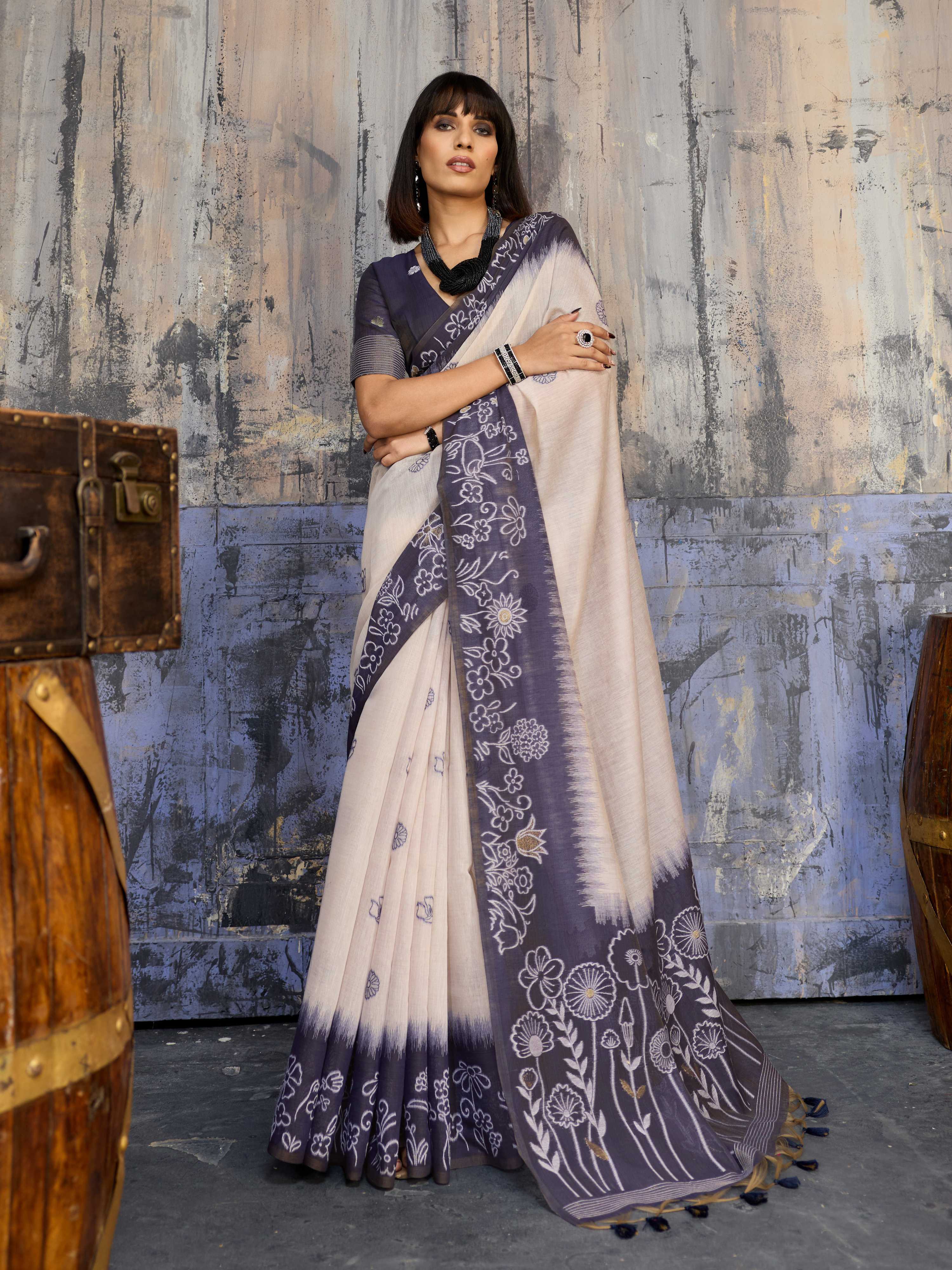 Aastha Fashion Lavender Munga Cotton Printed Saree | Grocsy