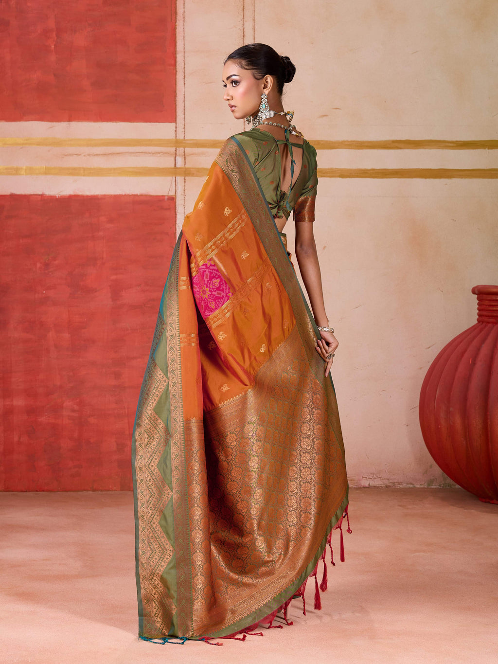 Aastha Fashion Orange Pure Silk Handloom Weaving Saree | Grocsy