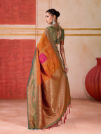 Aastha Fashion Orange Pure Silk Handloom Weaving Saree | Grocsy