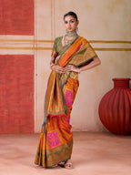 Aastha Fashion Orange Pure Silk Handloom Weaving Saree | Grocsy