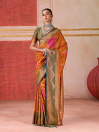 Aastha Fashion Orange Pure Silk Handloom Weaving Saree | Grocsy