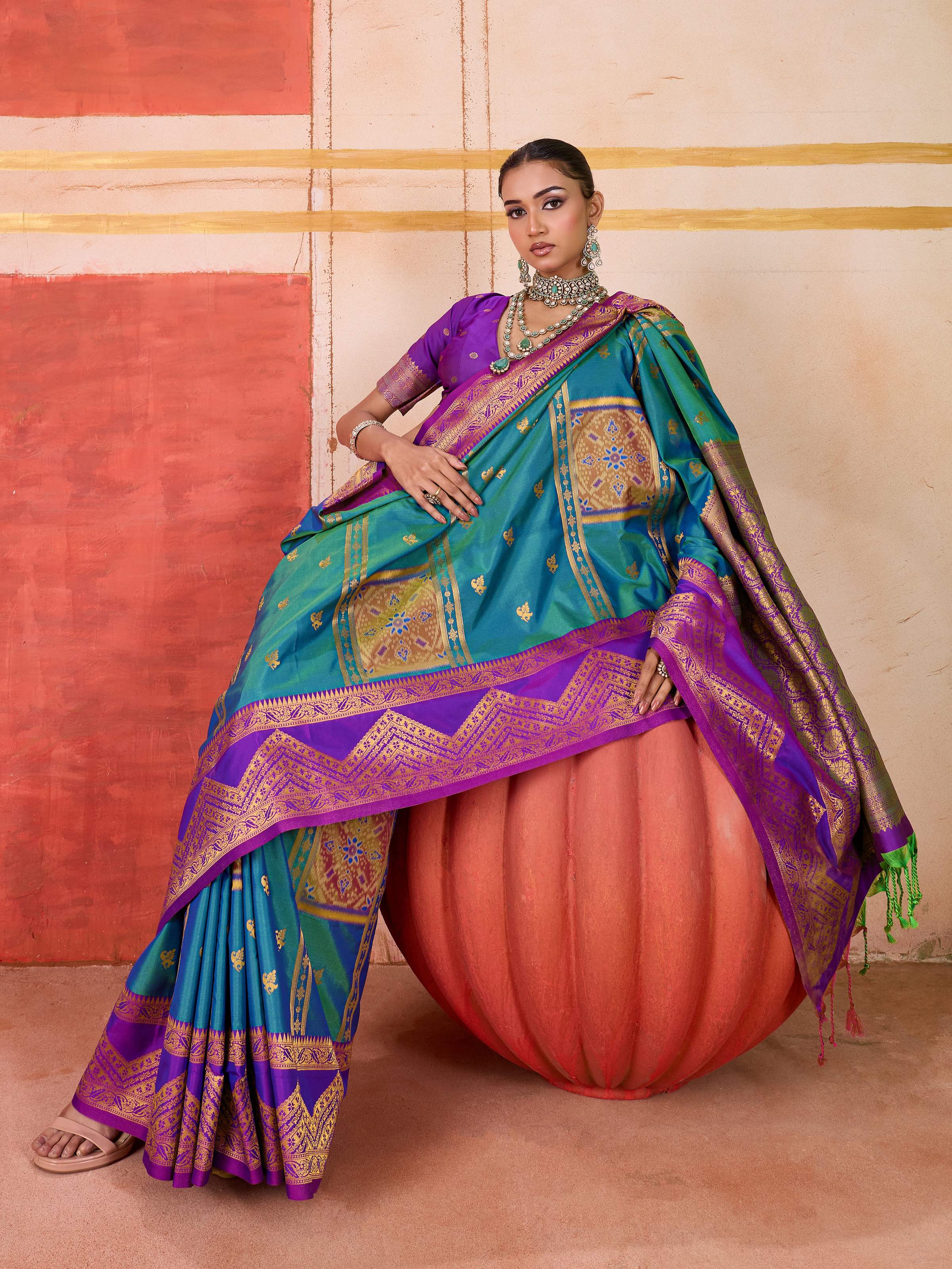 Aastha Fashion Aqua Pure Silk Handloom Weaving Saree | Grocsy