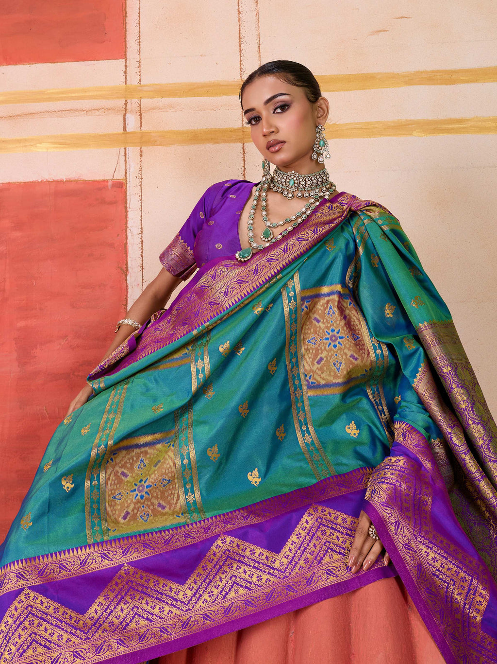 Aastha Fashion Aqua Pure Silk Handloom Weaving Saree | Grocsy