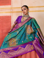 Aastha Fashion Aqua Pure Silk Handloom Weaving Saree | Grocsy