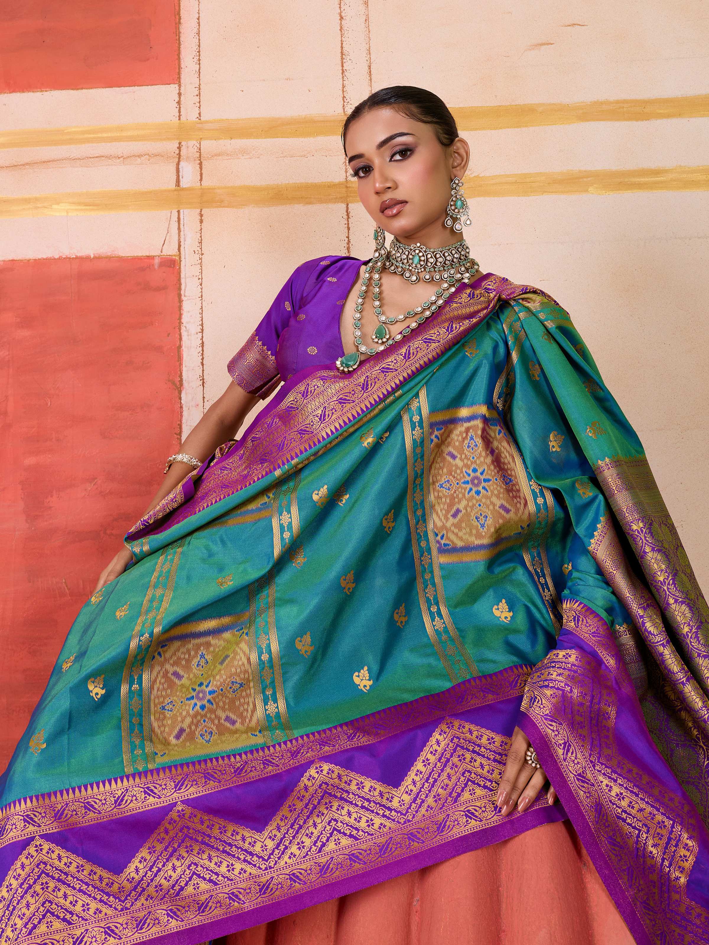 Aastha Fashion Aqua Pure Silk Handloom Weaving Saree | Grocsy