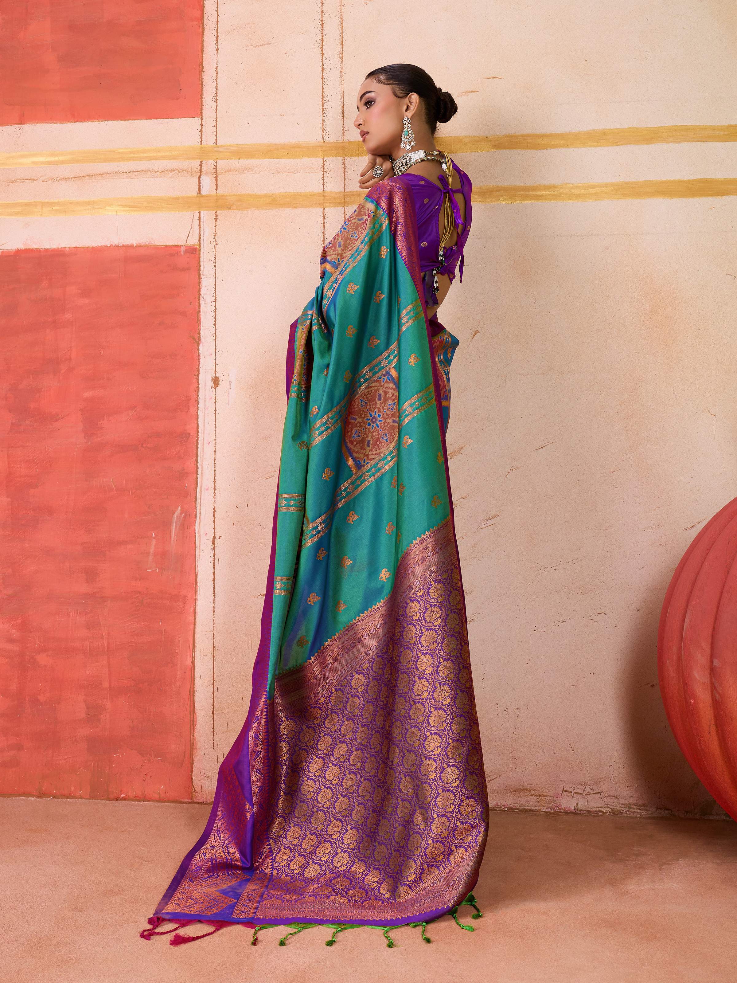 Aastha Fashion Aqua Pure Silk Handloom Weaving Saree | Grocsy
