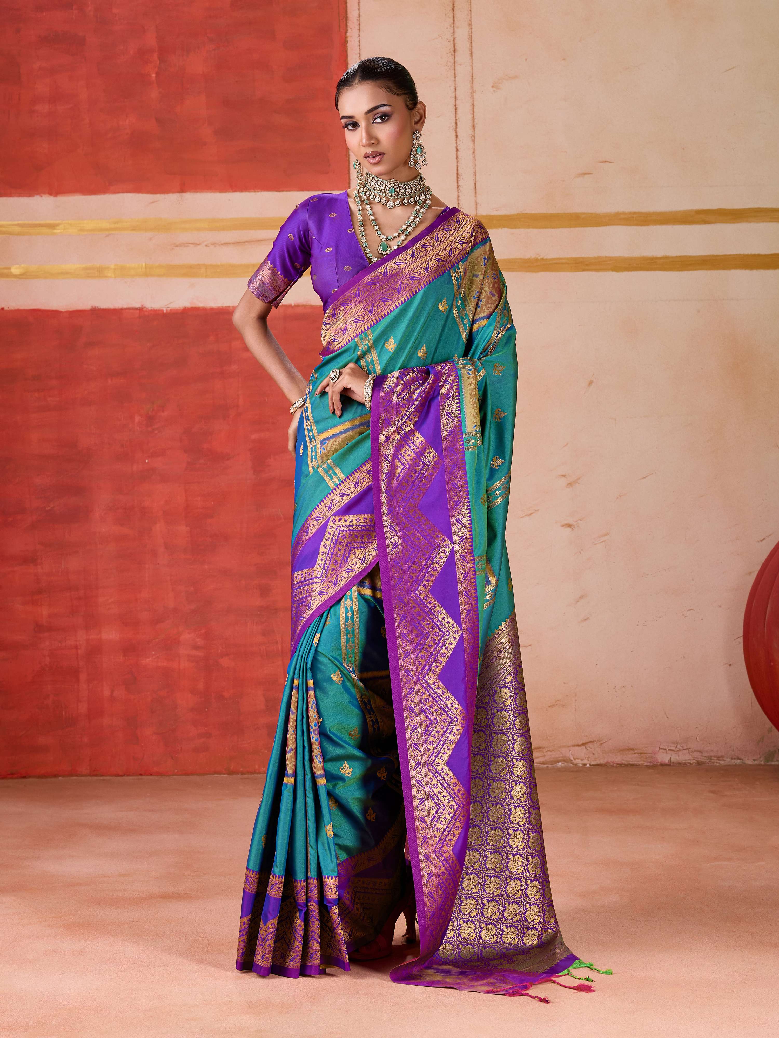 Aastha Fashion Aqua Pure Silk Handloom Weaving Saree | Grocsy