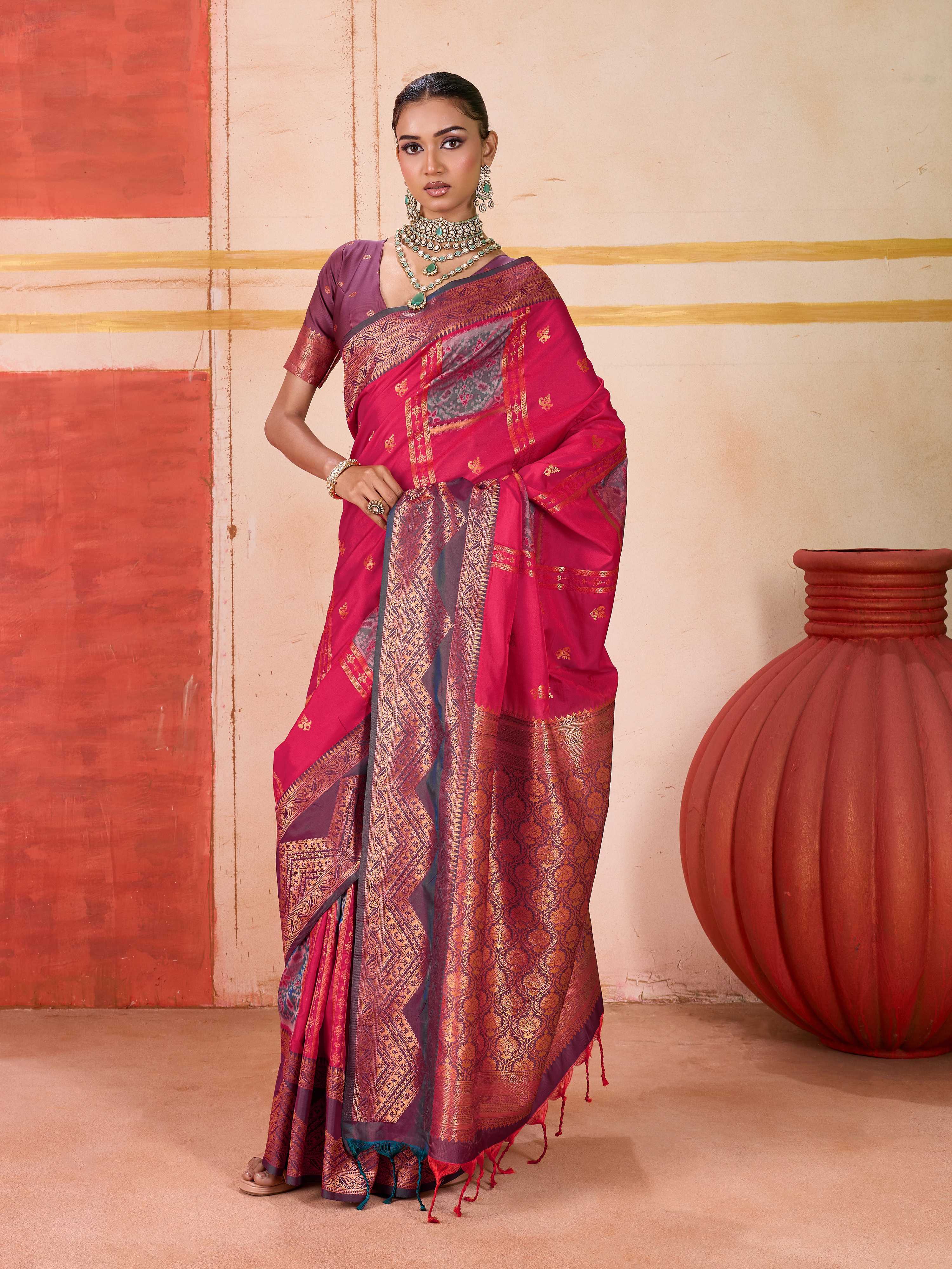 Aastha Fashion Rani Pure Silk Handloom Weaving Saree | Grocsy