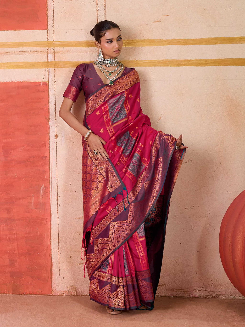 Aastha Fashion Rani Pure Silk Handloom Weaving Saree | Grocsy